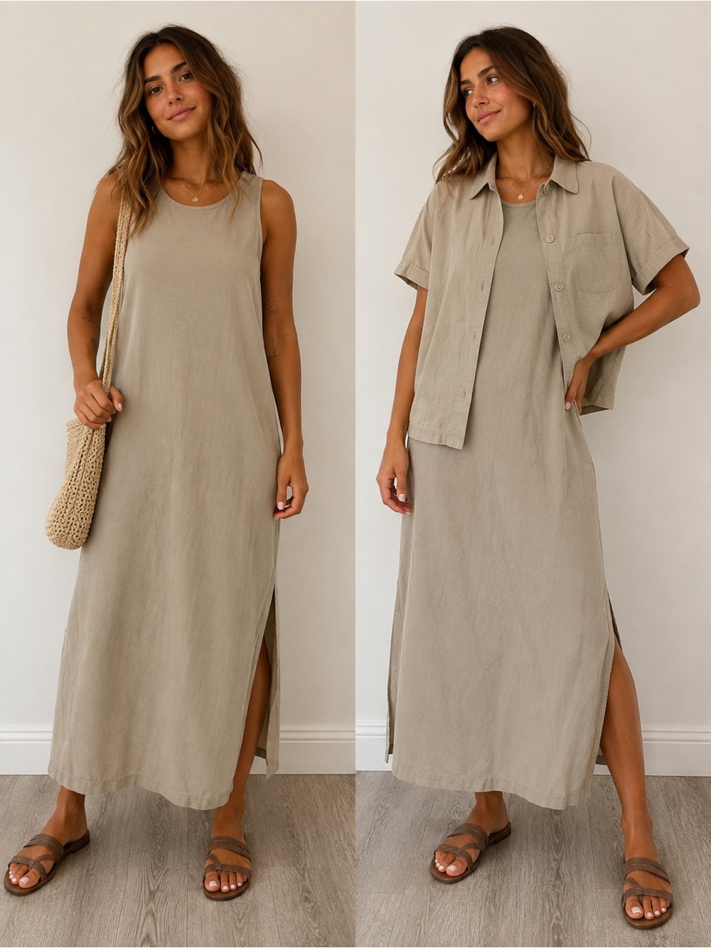 Sleeveless Maxi Dress in Stone